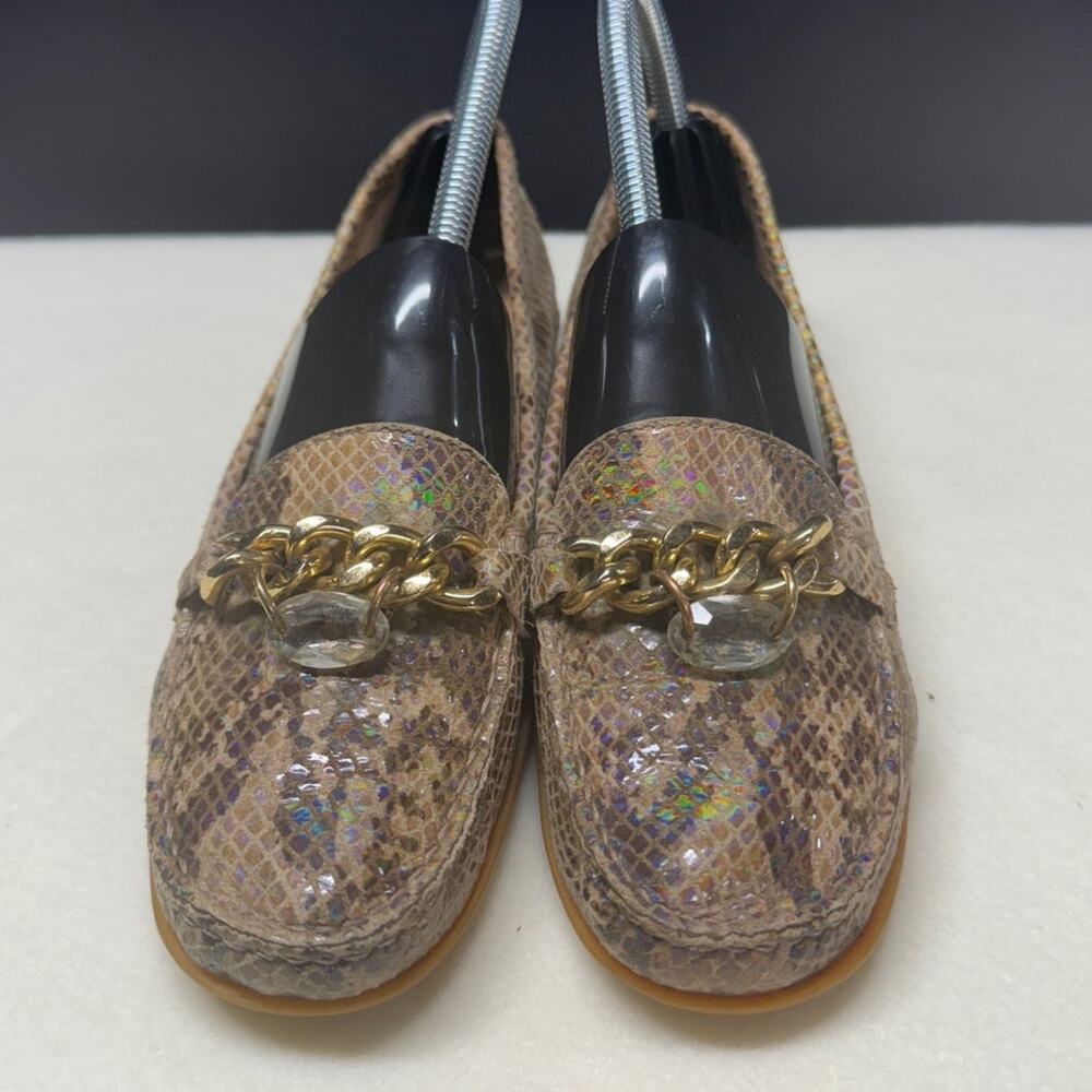 Stuart Weitzman Snake Print Loafers With Gold Cha… - image 2